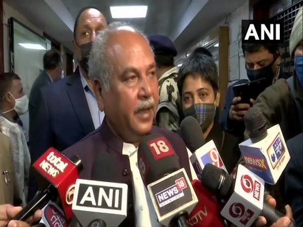 Union Agriculture Minister Narendra Singh Tomar at Krishi Bhawan talking to media on Tuesday. (Photo/ANI)