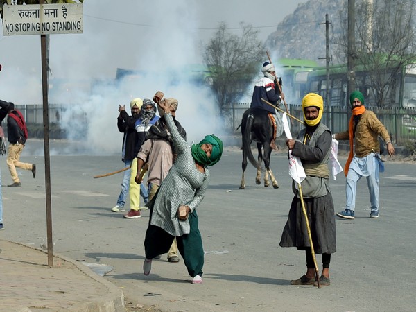 Visual from the violence during tractor rally in Delhi on January 26. Photo/ANI