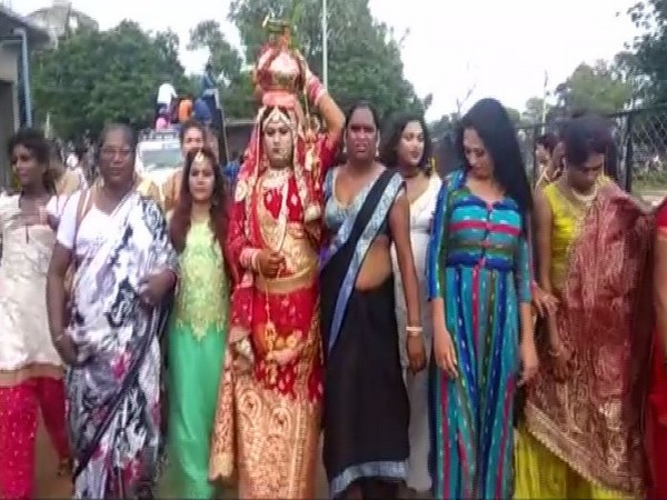 The transgender community in Chhattisgarh celebrating the scrapping of Article 370 on Monday. Photo/ANI