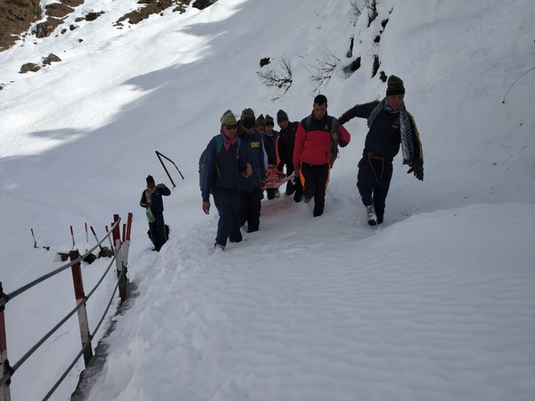 The Japanese trekker was taken to Gaurikund Hospital on a stretcher. Photo/ANI