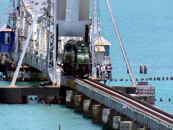 Trial run of railway engine conducted on Pamban railway bridge in Rameswaram. Photo/ANI