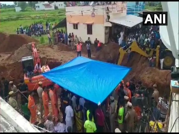 Visual from Trichy where a 2-year-old boy is currently stuck at 100-feet in a borewell.