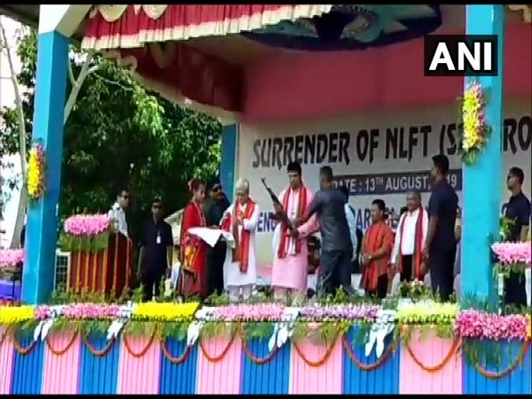 Visuals from Dhalai, Tripura where members of NLFT (SD) surrendered on Tuesday.