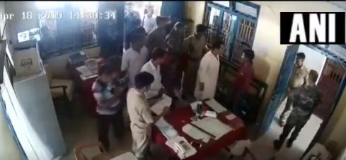 Tripura Congress President Pradyot Kishore Deb Burman slaps a man inside Khowai police station in Tripura.