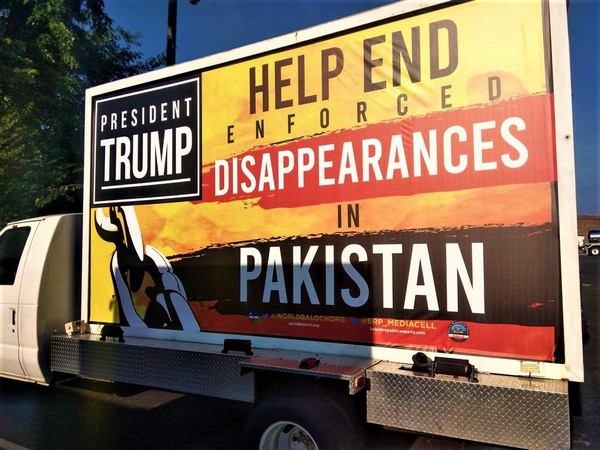 Hoardings urging US President Donald Trump to help end Pakistan's enforced disappearances in Washington (Photo/WBO Twitter)