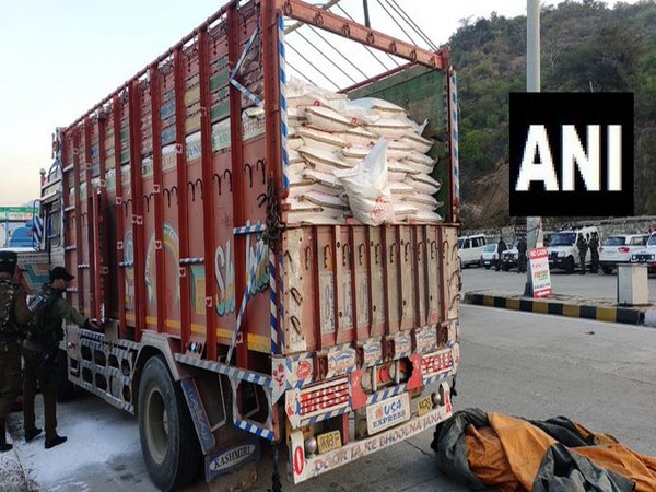Visual of the truck from which the terrorist opened fire on the Jammu-Srinagar highway on Friday. Photo/ANI