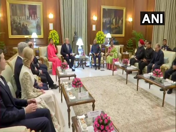 President Ram Nath Kovind with his US counterpart Donald Trump at the Rashtrapati Bhavan in New Delhi on Tuesday. Photo/ANI 