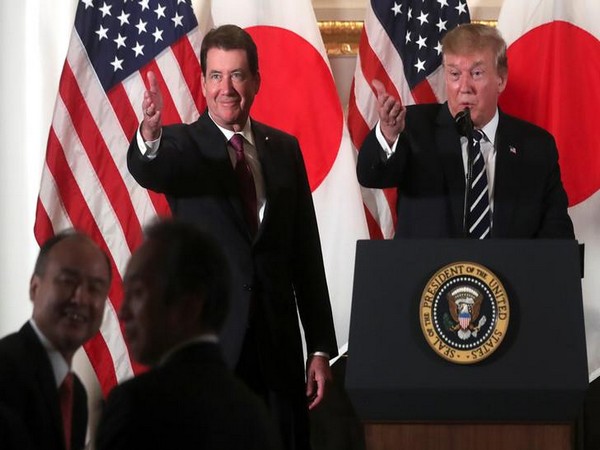 US President Donald Trump with the US Ambassador to Japan William Hagerty in Tokyo on May 25. Photo/Reuters