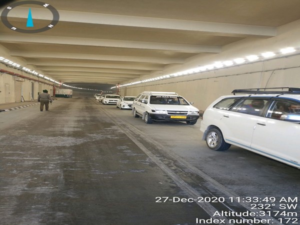 A total of 15 persons in two vehicles have been arrested today for causing obstruction in traffic inside Atal Rohtang tunnel. (Photo/ANI)