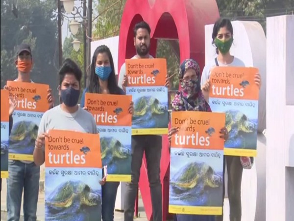 People for Animals organised a campaign for the conservation of Olive Ridley sea turtles in Bhubaneswar. (Photo/ ANI)