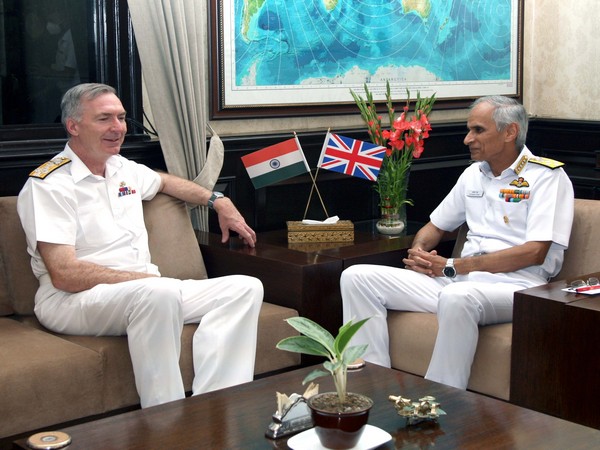 Admiral Karambir Singh and Admiral Tony Radakin in Delhi on Friday.
