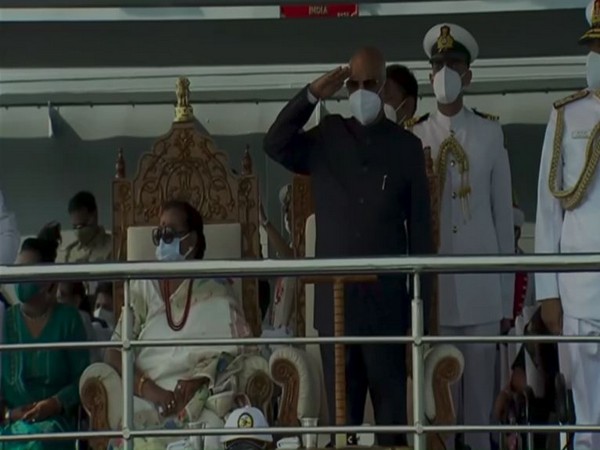 President Kovind receives 21-gun-salute during 12th edition of Fleet Review at Eastern Naval Command in Visakhapatnam on Monday. (Photo/ANI)