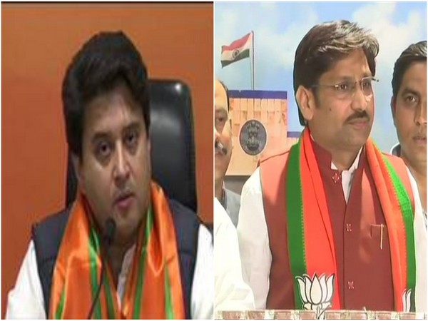 BJP leaders Jyotiraditya Scindia (l) and Sumer Singh Solanki