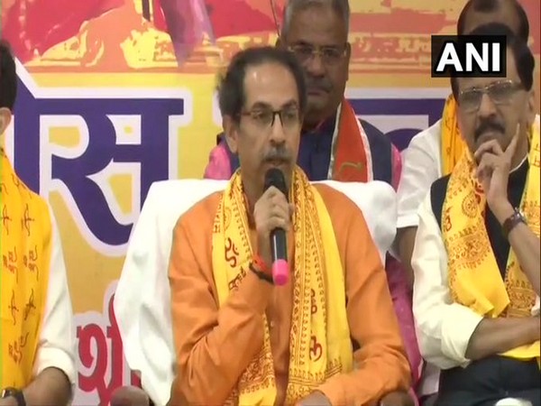 Maharashtra CM Uddhav Thackeray speaking at an event in Ayodhya on Saturday. 