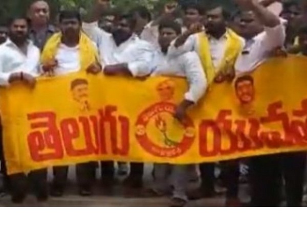 Visual of protests by workers of the Telugu Desam Party (Photo/ANI)