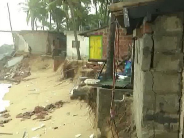 Around 15  houses suffered severe damages in Ullal city of Mangaluru due to tidal waves on Thursday. (Photo/ANI)