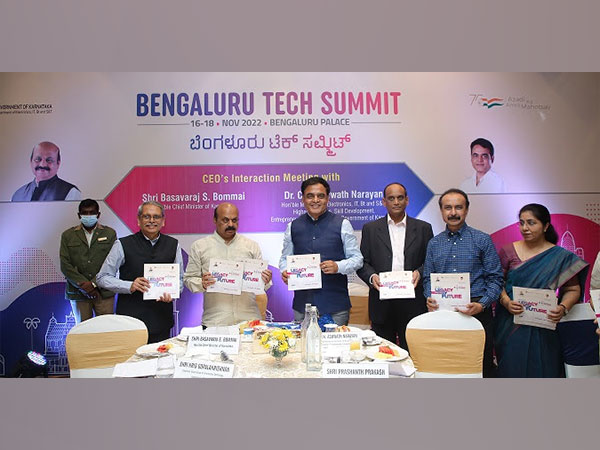 Basavaraj Bommai, Chief Minister of Karnataka launching the theme and logo for the 25th Bangalore Tech Summit 2022 at the curtain raiser event in Bengaluru   