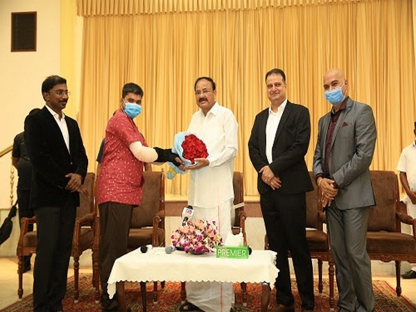 The hand transplant recipient along with M. Venkaiah Naidu, Vice President of India in the presence of doctors and management from Gleneagles Global Health City, Chennai