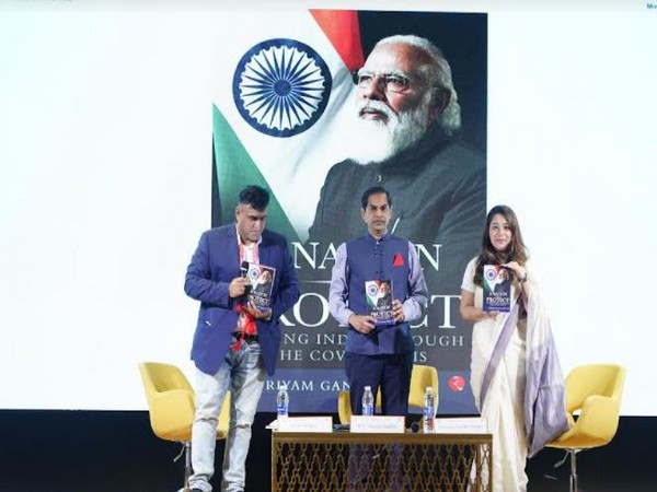 H.E. Sunjay Sudhir, Indian Ambassador to the UAE, unveiling the book - 'A Nation to Protect', with author Ms. Priyam Gandhi-Mody and senior journalist Mr. Vicky Kapur at the event.