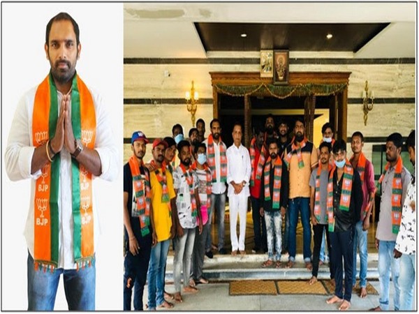 Gangadhar Reddy, BJP Contestant, Gachibowli Division, GHMC Elections (left), and Bikshapathi Yadav Ji, ex-MLA, with Reddy (right)