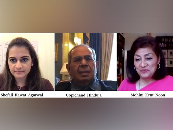 Shefali Rawat Agarwal, Gopichand Hinduja and Mohini Kent Noon, at a live session of Tete-a-tea by Prabha Khaitan Foundation and YFLO