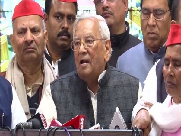 SP Leader Ahmed Hasan talks to media in Lucknow on Monday. (Photo/ANI)