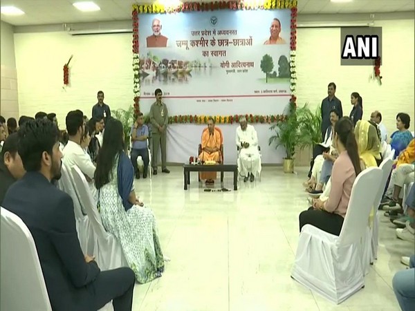 UP CM Yogi Adityanath at an interaction with students from J&K in Lucknow on Saturday 