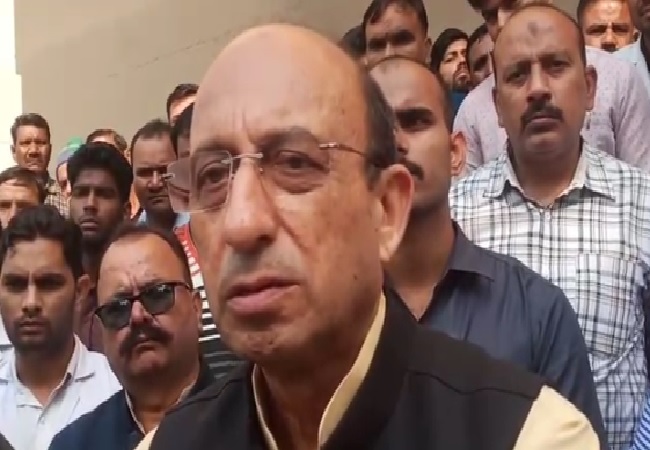 Uttar Pradesh Minister Jai Pratap Singh speaking to media in Moradabad on Tuesday.