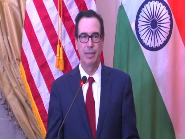 US Treasury Secretary Steven Mnuchin speaking at a press conference in New Delhi on Friday