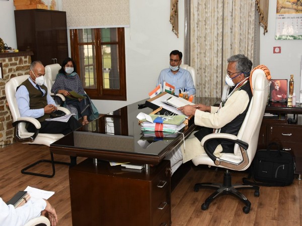 Uttarakhand Chief Minister Trivendra Singh Rawat holding a meeting with officials on Friday. Photo/ANI