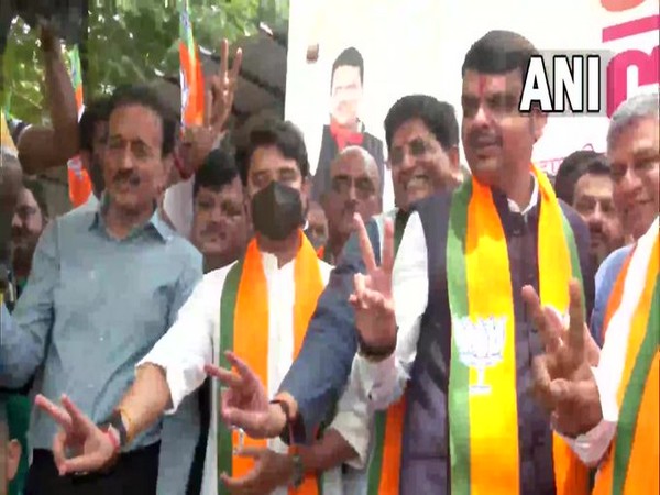 Devendra Fadnavis with other BJP leaders in Mumbai.