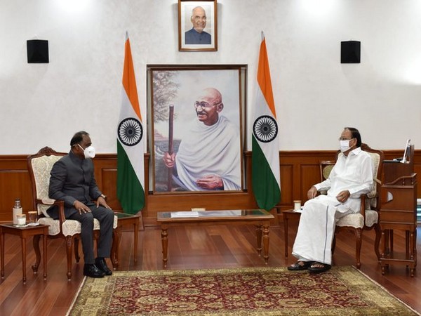 The newly appointed CAG Girish Chandra Murmu called on the Vice President at Upa-Rashtrapati Nivas on Wednesday. [Photo/ANI]