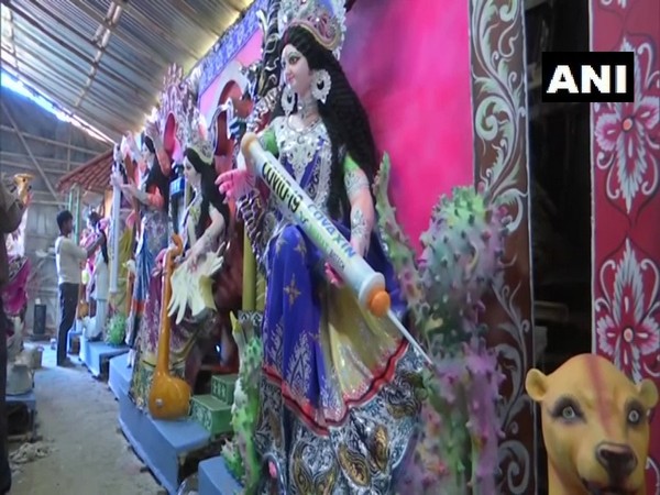 COVID vaccine themed idols of Goddess Saraswati in Ranchi. (Photo/ANI)