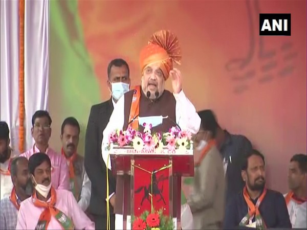Union Home Minister Amit Shah addressing a rally in Karnataka's Belagavi on Sunday. (Photo/ANI)