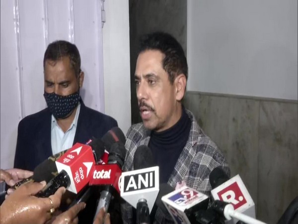Robert Vadra speaking to reporters in New Delhi on Monday.