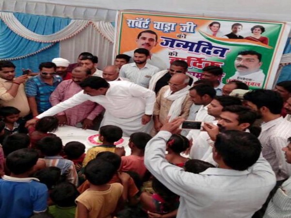 Villagers celebrating Robert Vadra's birthday in Amethi. Photo/Robert Vadra (Facebook)