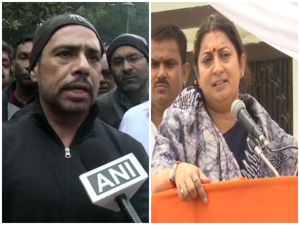 Robert Vadra (left) and Union Minister Smriti Irani (right)