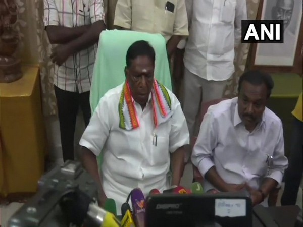 Puducherry Chief Minister V Narayanasamy during a press conference on Thursday. (Photo/ANI)