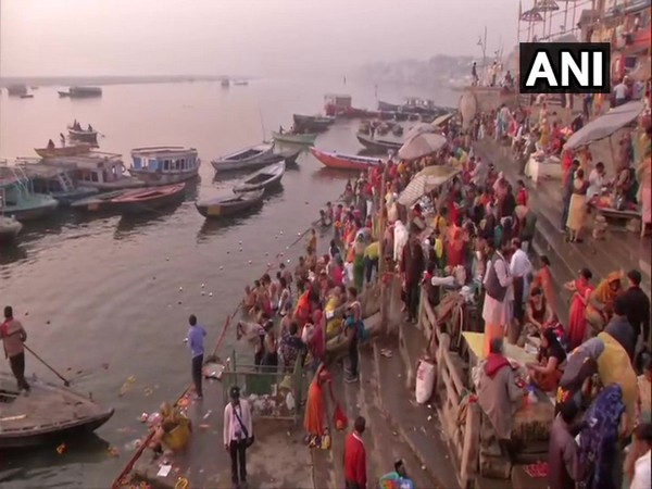 Devotees throng ghats in Varanasi to take a holy dip in Ganga river on the occasion of Basant Panchami '. (Photo/ ANI)