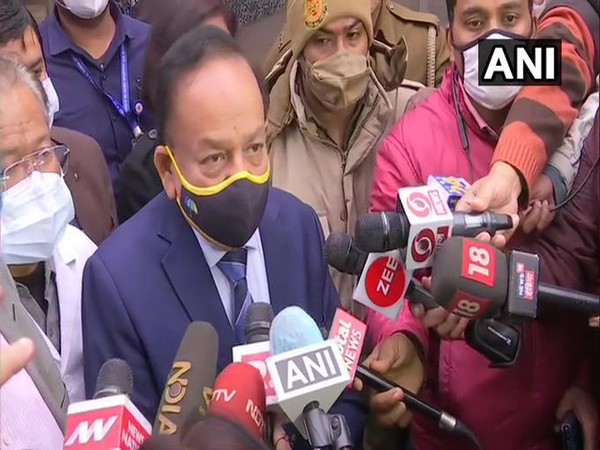Union Health Minister Dr Harsh Vardhan talking to media on Saturday. 