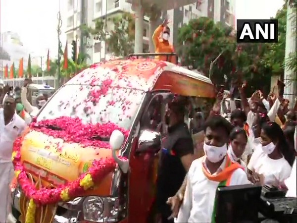 BJP state President L Murugan held the 'Vetri Val Yatra' in Koyambedu on Sunday. (Photo/ANI)