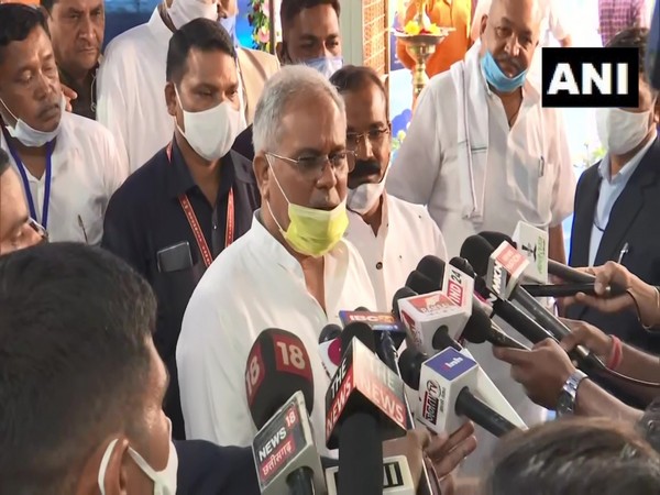 Chhattisgarh Chief Minister Bhupesh Baghel talking to media on Saturday (Photo/ANI)