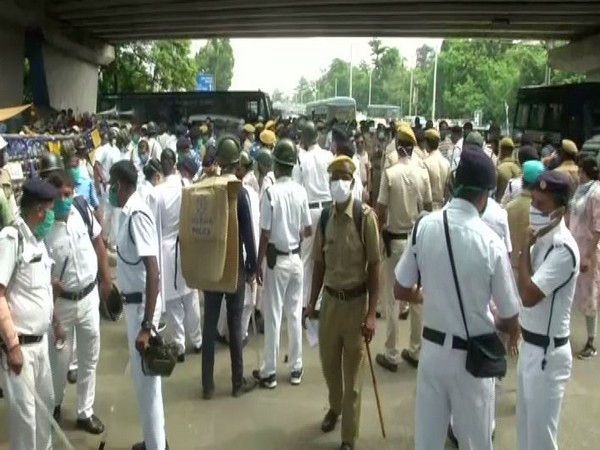 Heavy police deployment outside BJP state headquarters in Kolkata (Photo/ANI)