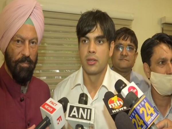 Olympic Javelin Throw gold medalist Neeraj Chopra speaking to media. (Photo/ANI)