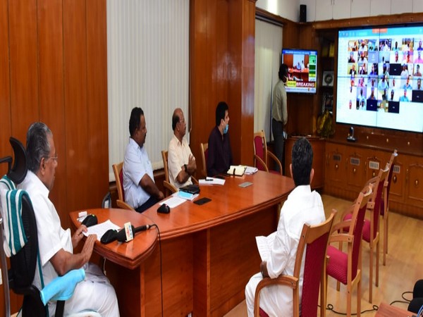 Kerala Chief Minister Pinarayi Vijayan attending a video conference with NRKs. Photo/ANI
