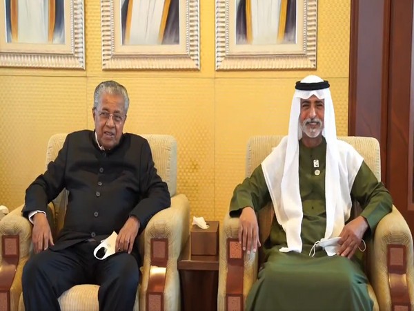 Kerala Chief Minister Pinyari Vijayan with UAE's Minister of Culture, Youth and Social Development Sheikh Nahyan bin Mubarak Al Nahyan (Image credit: Twitter/@vijayanpinarayi)