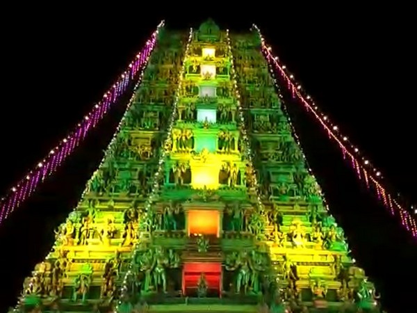 Sri Kanaka Durga temple in Vijayawada, on Friday night. (Photo/ANI)
