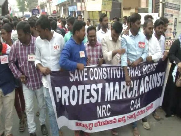 Muslim community protests against NRC, CAA in Vijayawada. Photo/ANI