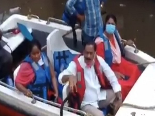 Visuals from MLA Subhash Reddy's flood inspection in Rangareddy, Telangana. 