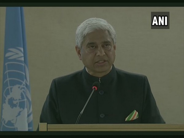 Senior Indian diplomat Vikas Swarup speaking at the UNHRC in Geneva.